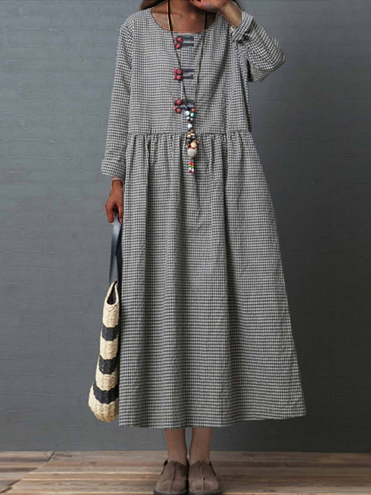 Damen Maxikleid – Lockerer Schnitt – Langarm – Hohe Taille – Atmungsaktive Qualität