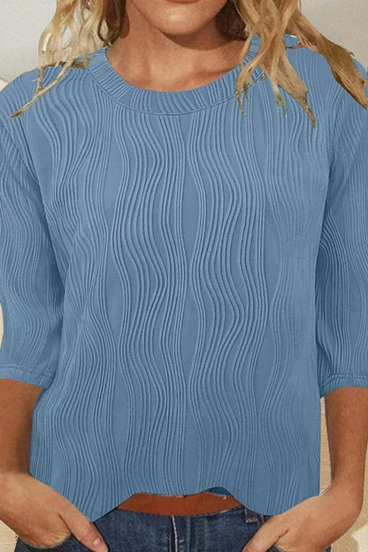 Damen T-Shirt – Weicher Strick – Lockerer Schnitt – 3/4-Arm – Rundhalsausschnitt