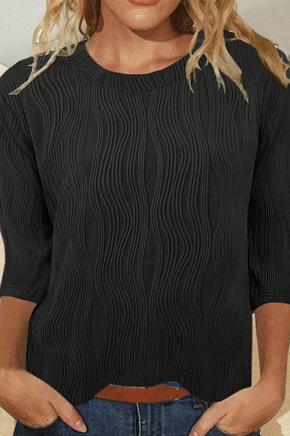 Damen T-Shirt – Weicher Strick – Lockerer Schnitt – 3/4-Arm – Rundhalsausschnitt