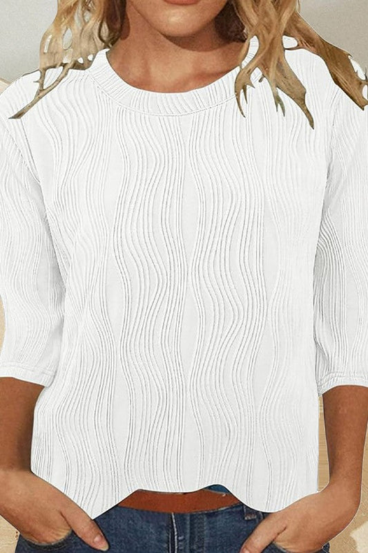 Damen T-Shirt – Weicher Strick – Lockerer Schnitt – 3/4-Arm – Rundhalsausschnitt