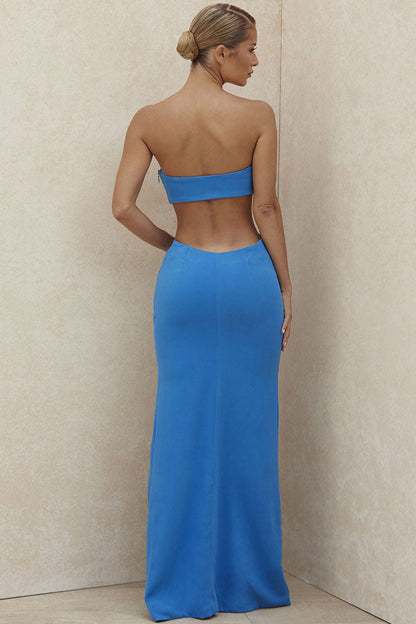 Damen Maxikleid – Slim Fit – Schulterfrei – Hoher Schlitz – Cut-Outs – Elegant