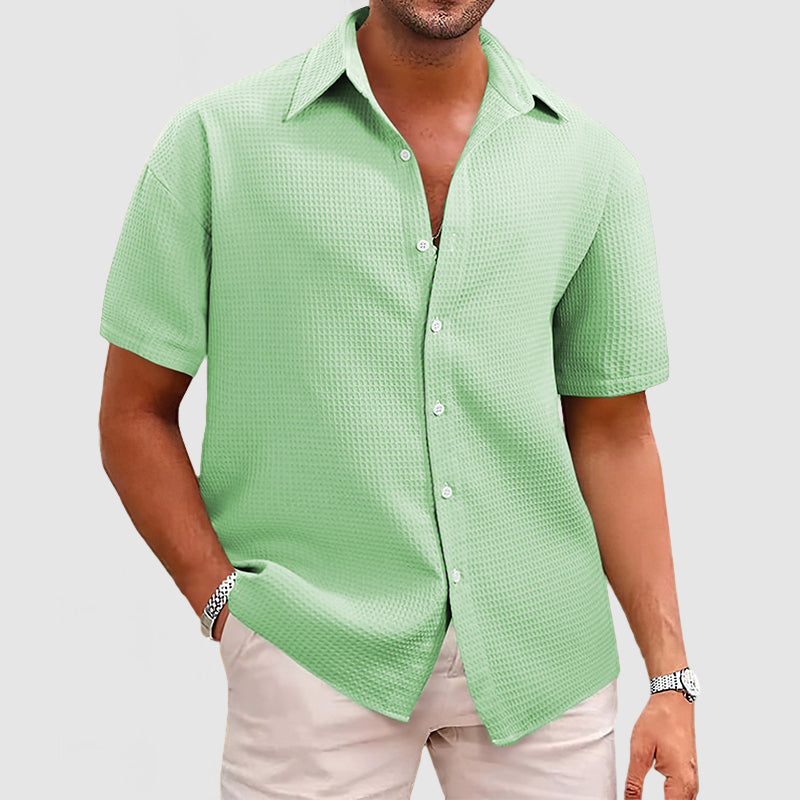 Herren Kurzarmhemd – Relaxed Fit – Waffelstruktur – Atmungsaktives Soft Knit