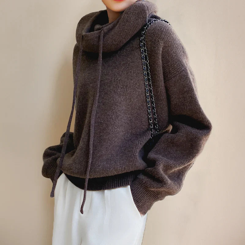 Damen Rollkragenpullover – Oversize Passform – Wollartig – Gerippter Saum – Langarm