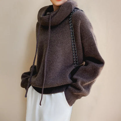 Damen Rollkragenpullover – Oversize Passform – Wollartig – Gerippter Saum – Langarm