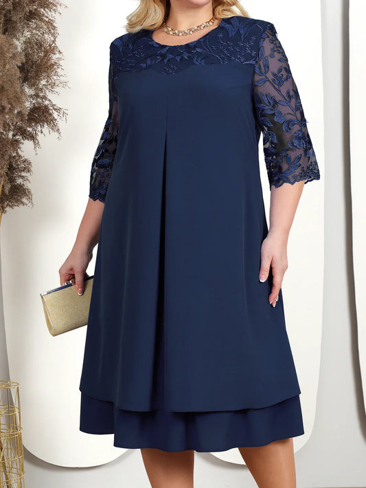 Damen Abendkleid – A-Linie Relaxed Fit – Besticktes Oberteil – Transparente Ärmel