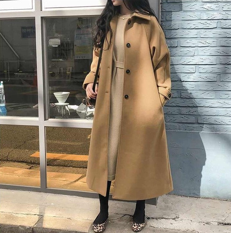 Damen Mantel – Oversize Passform – Wollmix – Knopfverschluss – Klassischer Kragen