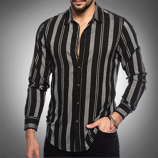 Herren Hemd – Lange Ärmel – Slim Fit – Gestreift – Atmungsaktive Webware