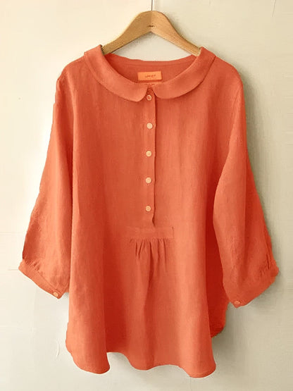 Damen Bluse – Lockerer Schnitt – Peter Pan Kragen – Atmungsaktives Gewebe – 3/4 Ärmel