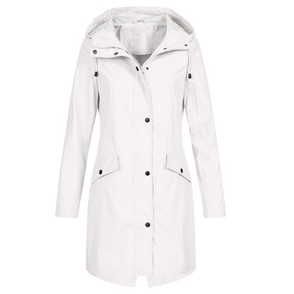 Damen Regenjacke – Wasserdicht – Lange Passform – Mit Kapuze – Reißverschluss & Druckknopf