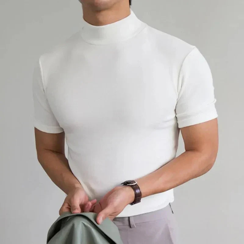 Herren T-Shirt – Slim Fit – Hoher Kragen – Kurzarm – Natürliche Fasern