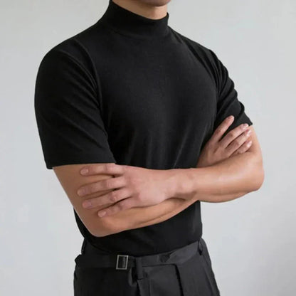 Herren T-Shirt – Slim Fit – Hoher Kragen – Kurzarm – Natürliche Fasern