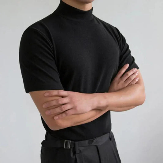 Herren T-Shirt – Slim Fit – Hoher Kragen – Kurzarm – Natürliche Fasern