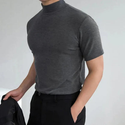 Herren T-Shirt – Slim Fit – Hoher Kragen – Kurzarm – Natürliche Fasern