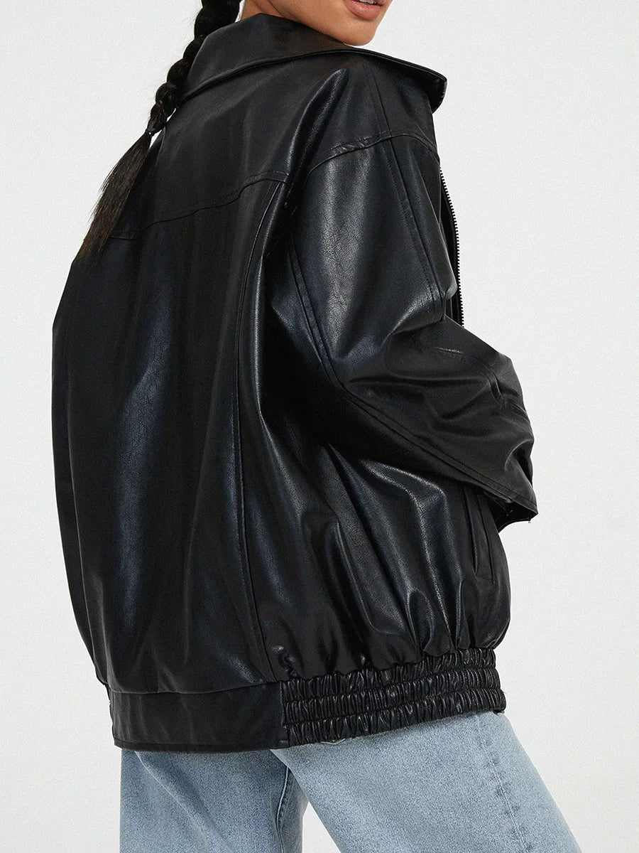 Damen Bomberjacke – Oversize Passform – Glänzendes Finish – Elastische Bündchen