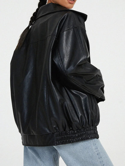Damen Bomberjacke – Oversize Passform – Glänzendes Finish – Elastische Bündchen