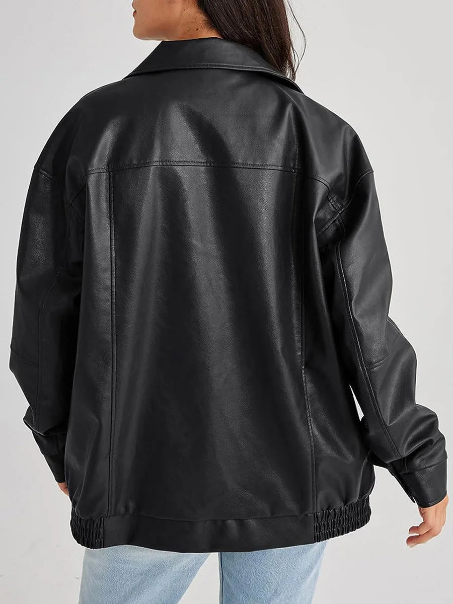 Damen Bomberjacke – Oversize Passform – Glänzendes Finish – Elastische Bündchen
