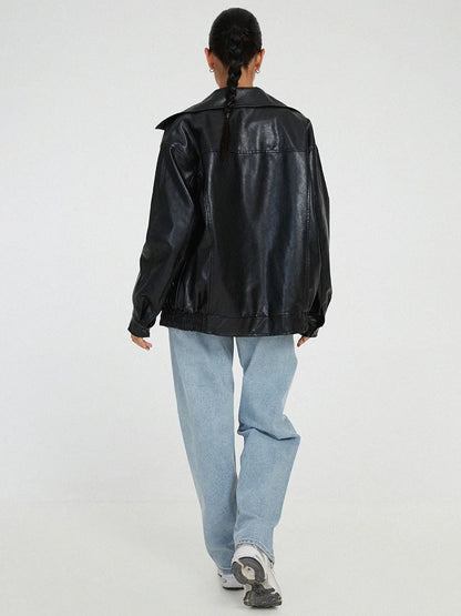 Damen Bomberjacke – Oversize Passform – Glänzendes Finish – Elastische Bündchen