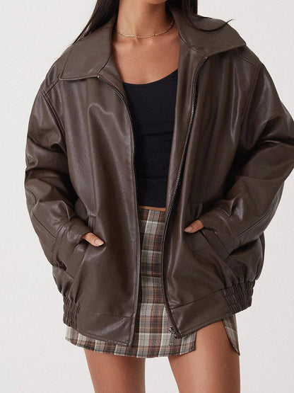 Damen Bomberjacke – Oversize Passform – Glänzendes Finish – Elastische Bündchen