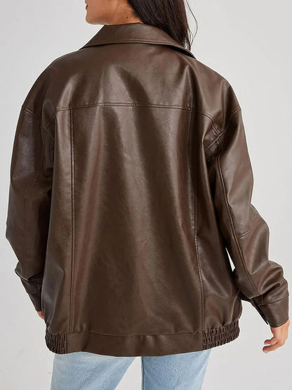 Damen Bomberjacke – Oversize Passform – Glänzendes Finish – Elastische Bündchen