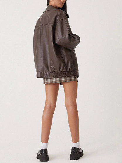Damen Bomberjacke – Oversize Passform – Glänzendes Finish – Elastische Bündchen