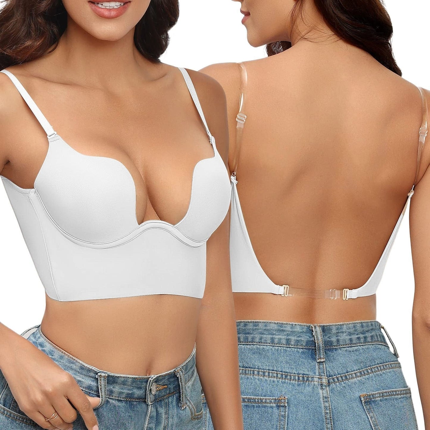 Damen Backless BH – Nahtloser Komfort – Longline Passform – Verstellbare Träger