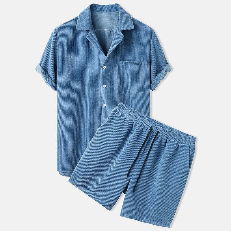 Herren Set aus Hemd und Shorts – Relaxed Fit – Atmungsaktives Strukturgewebe