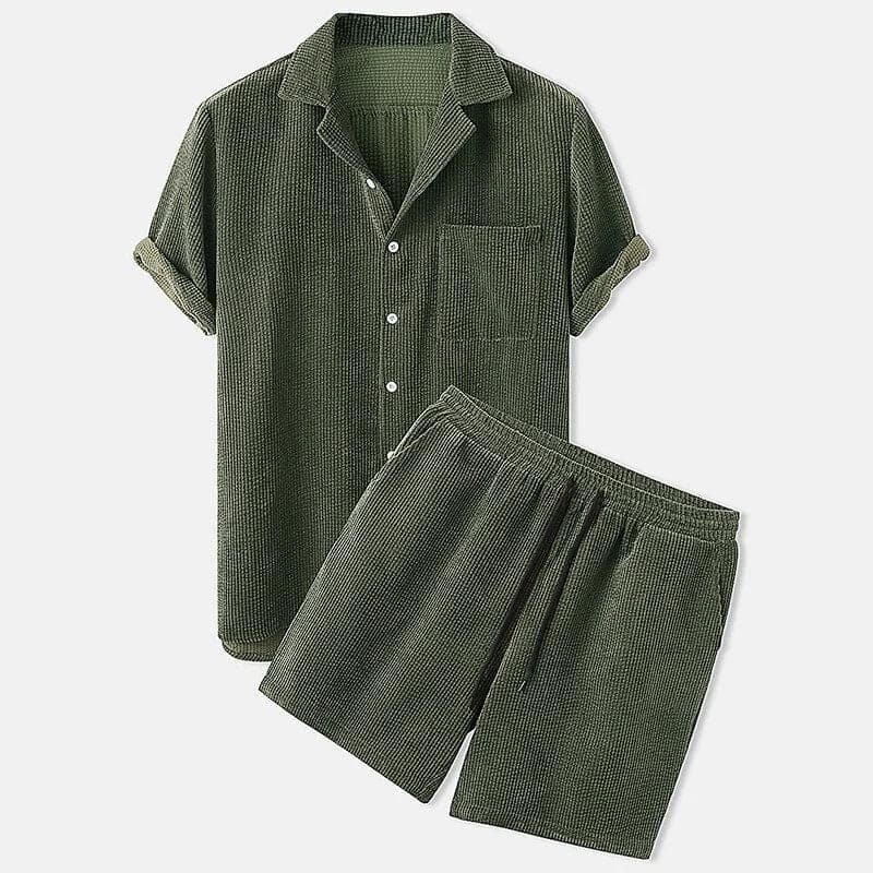 Herren Set aus Hemd und Shorts – Relaxed Fit – Atmungsaktives Strukturgewebe