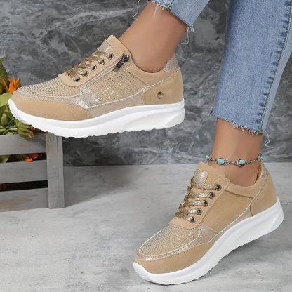 Damen Sneakers – Orthopädisch – Atmungsaktive Struktur – Reißverschluss & Schnürung