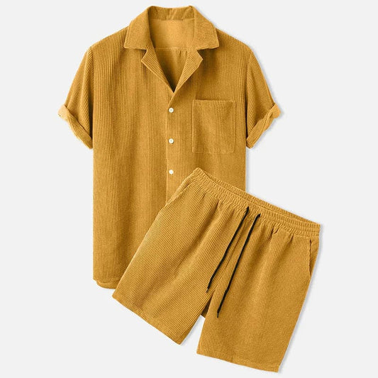 Herren Set aus Hemd und Shorts – Relaxed Fit – Atmungsaktives Strukturgewebe