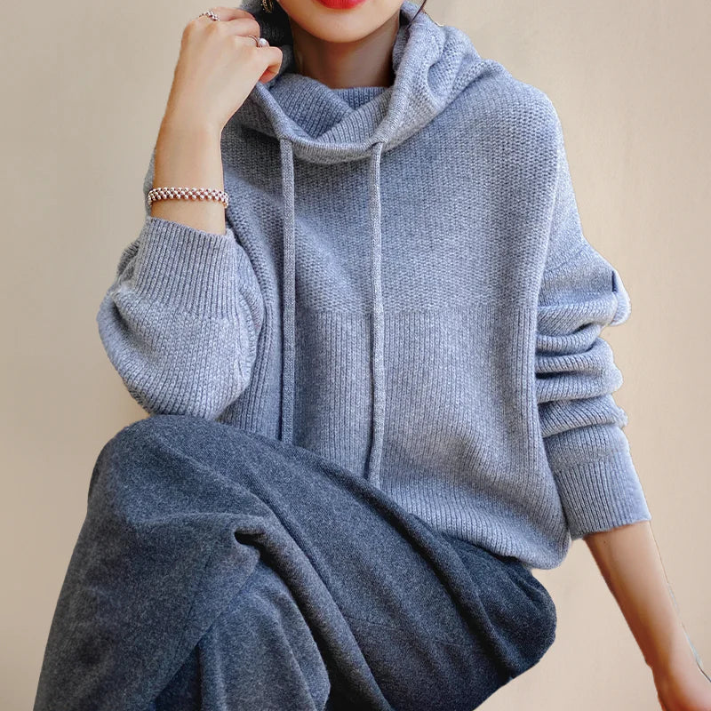 Damen Rollkragenpullover – Oversize Passform – Wollartig – Gerippter Saum – Langarm