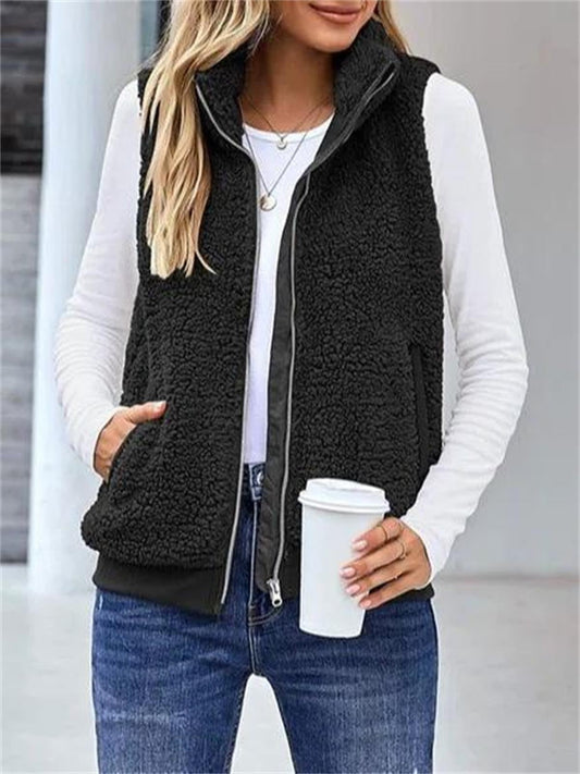 Damen Weste – Weiches Fleece – Relaxed Fit – Stehkragen mit Reissverschluss