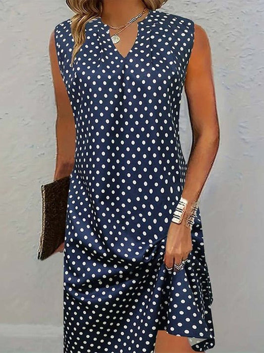 Damen Midikleid – Ärmellos – Relaxed Fit – Polka Dots – Atmungsaktiver Stoff