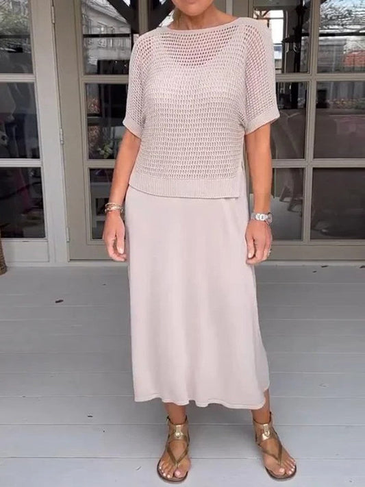 Damen Zweiteiler Kleid Set – Lockerer Schnitt – Soft Knit Bluse – Luftiges Design