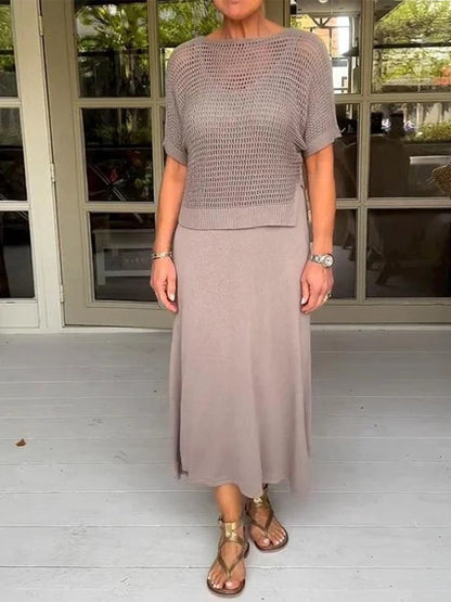 Damen Zweiteiler Kleid Set – Lockerer Schnitt – Soft Knit Bluse – Luftiges Design