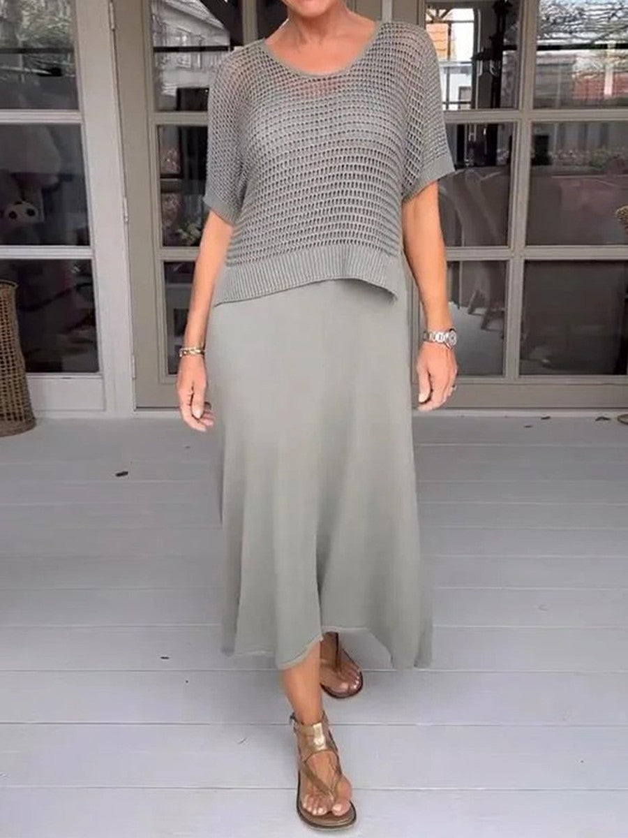 Damen Zweiteiler Kleid Set – Lockerer Schnitt – Soft Knit Bluse – Luftiges Design