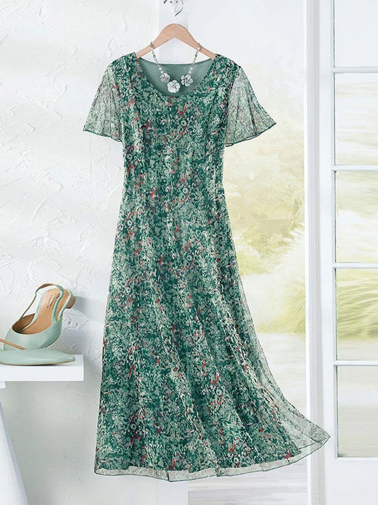 Damen Maxikleid – Lockerer Boho Stil – Floralprint – Kurzarm – Atmungsaktives Gewebe