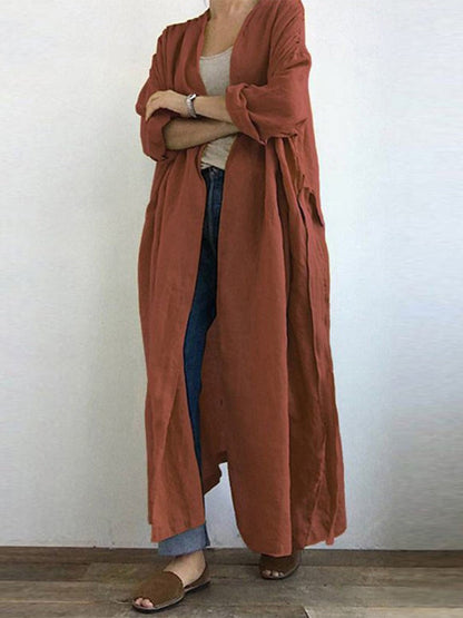 Damen Trenchcoat – Oversized Fit – Atmungsaktives Gewebe – Offene Front – Maxi-Länge