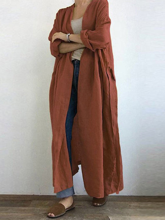 Damen Trenchcoat – Oversized Fit – Atmungsaktives Gewebe – Offene Front – Maxi-Länge