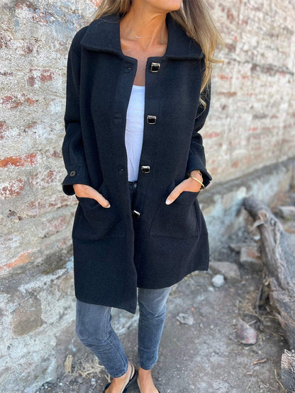 Damen Mantel – Strukturierter Schnitt – Luxusstoff – Reverskragen – Knopfmanschetten