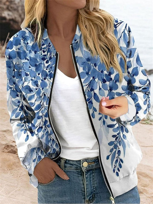 Damen Jacke – Entspannter Schnitt – Atmungsaktives Material – Reißverschluss – Print