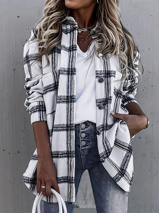 Damen Übergangsjacke – Oversized Fit – Checkmuster – Atmungsaktives Gewebe