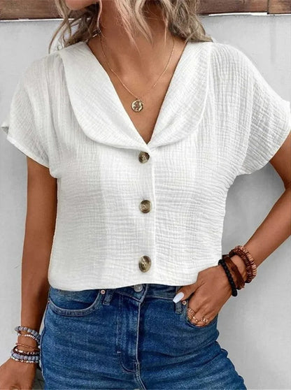 Damen Bluse – Lockerer Schnitt – Atmungsaktive Struktur – Kurzarm – Kurz geschnitten