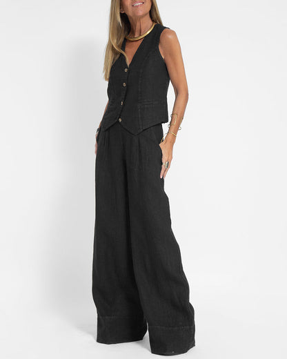 Damen Weste – Slim Fit – Linnenmix – Knopfverschluss – Business Casual Look