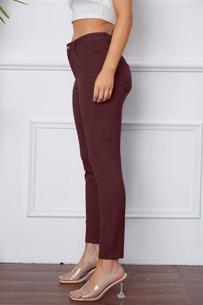 Damen Slim Fit Hose – Stretchkomfort – Glattes Finish – Knopfverschluss – Taschen