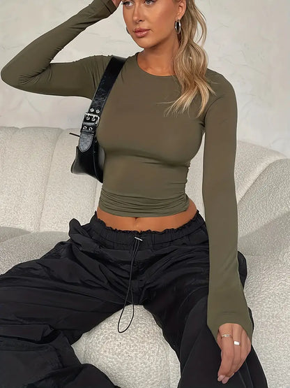 Damen Langarmshirt – Slim Fit – Soft Knit – Kurzer Schnitt – Rundhals Casual
