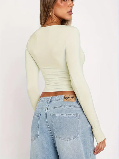 Damen Langarmshirt – Slim Fit – Soft Knit – Kurzer Schnitt – Rundhals Casual