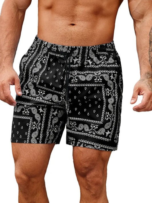 Herren Badeshorts – Schnell trocknend – Bandana Muster – Lockerer Schnitt – Mittellang