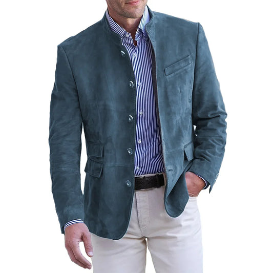 Herren Jacke – Strukturierte Passform – Stehkragen – Luxusstoff – Knopfleiste