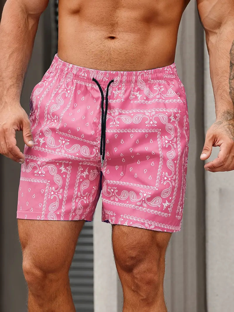 Herren Badeshorts – Schnell trocknend – Bandana Muster – Lockerer Schnitt – Mittellang