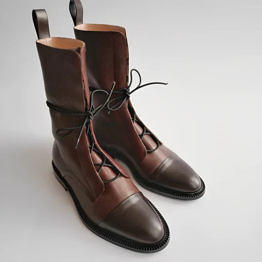Damen Stiefel – Lederoptik – Schnürdesign – Schmale Passform – Wadenhoch